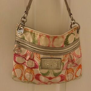 Coach Poppy Pink, Orange and Green Signature Shoulder Bag